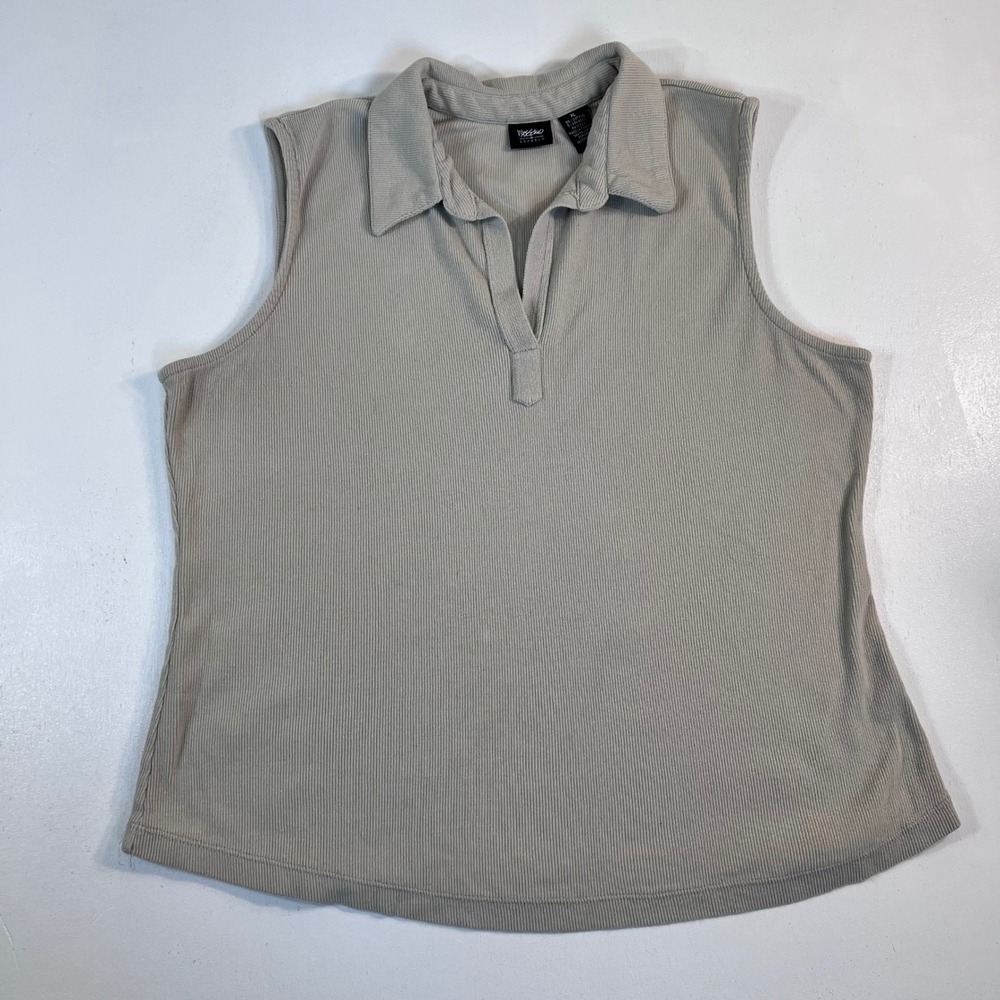 Mossimo Stretch Sleeveless Ribbed Polo Top XL Beige Preppy Y2K